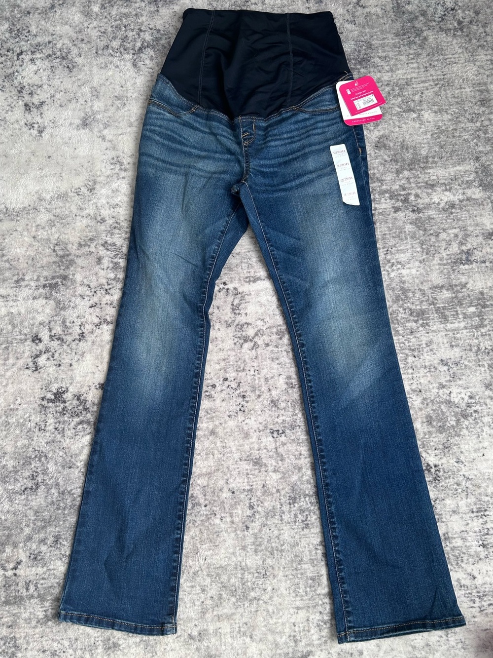 Blue Denim Maternity Bootcut Jeans with Black Panel